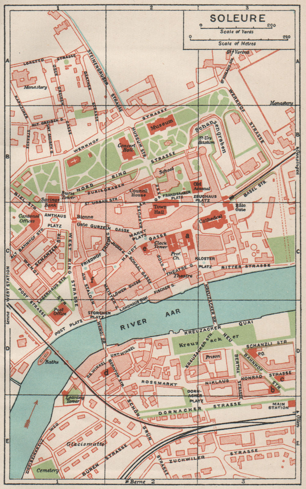 SOLEURE. Vintage town city map plan. Switzerland 1930 old vintage chart